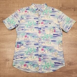 Vineyard Vines x Target Hawaiian Tropical Speedboats Button Up Shirt Mens Medium